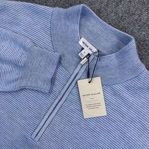 Peter Millar Crown Men's L Blue Canton Stripe 1/4 Zip Pullover Merino Wool Blend